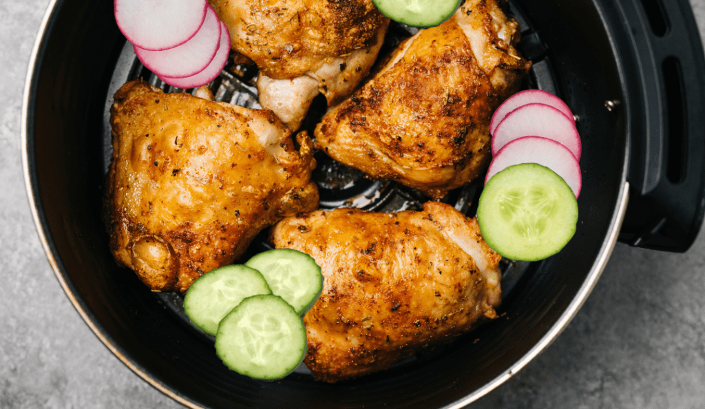 Air-Fried Buffalo Chicken with Cucumber and Radishes