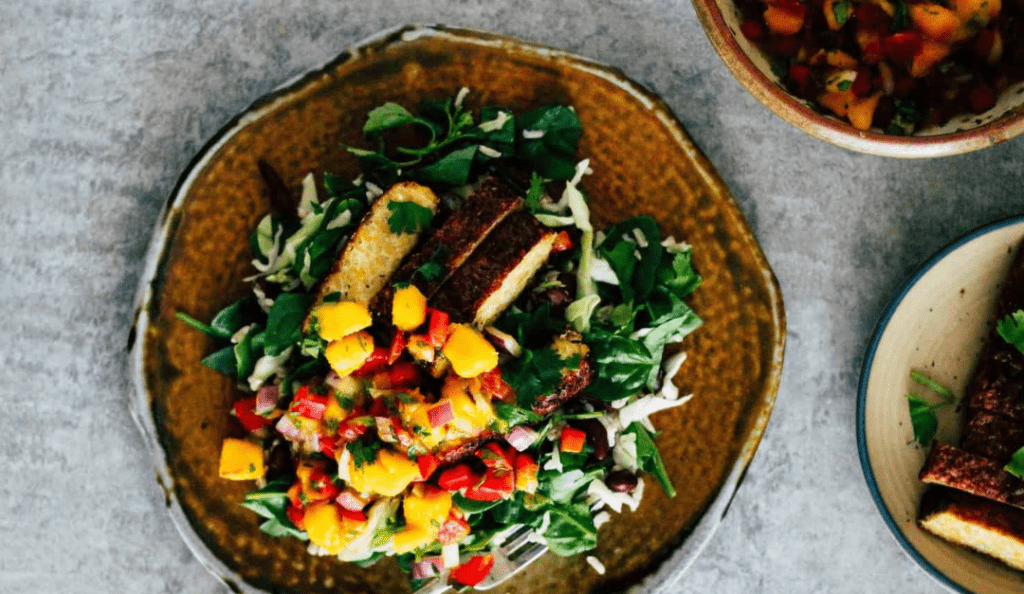 Grilled Tempeh with Vegetable Salsa
